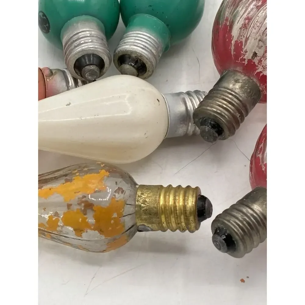 Lot 7 Vintage Christmas Bulbs Japan Crackle Finish C6 Green Pink White Amber